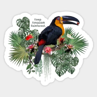 Polygonal art of Ariel toucan bird with Amazon leafs. Sticker